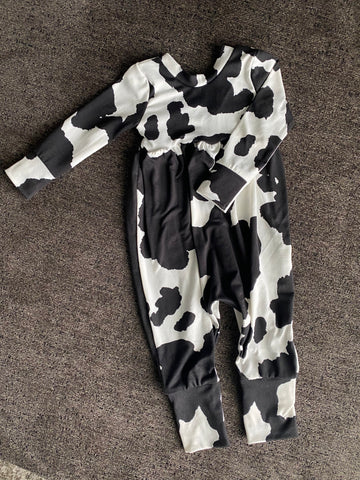 Cow print romper, scoop back